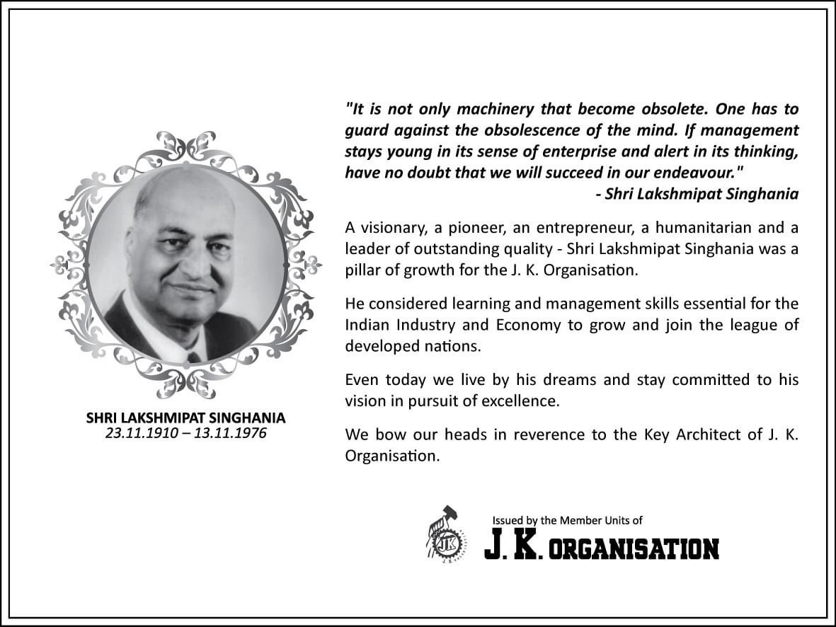 JKTyreCorporate's tweet photo. Remembering the legendary entrepreneur Shri Lakshmipat Singhania Ji on his birth anniversary. A visionary who set the roadmap for future entrepreneurs to follow and inspired generations to build a better society for all.
#JKO #JKOrganisation #JKTyre https://t.co/G6t540bhnm