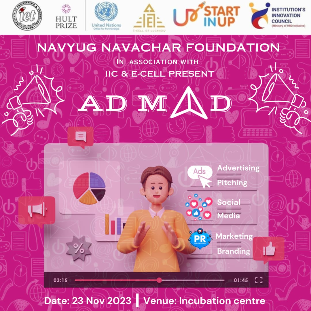 NNFIET's tweet photo. A man who Stops advertising to save money is like a man who Stops a clock to save time- Henry Ford
#NNF in association with @iic_ietlucknow & E-Cell @iet_lucknow presents #HultPrize24 is returning with another thrilling event— #AdMAD on 23 Nov. 23
@ErAshishSPatel @AKTU_Lucknow https://t.co/ujZVx5CAR7