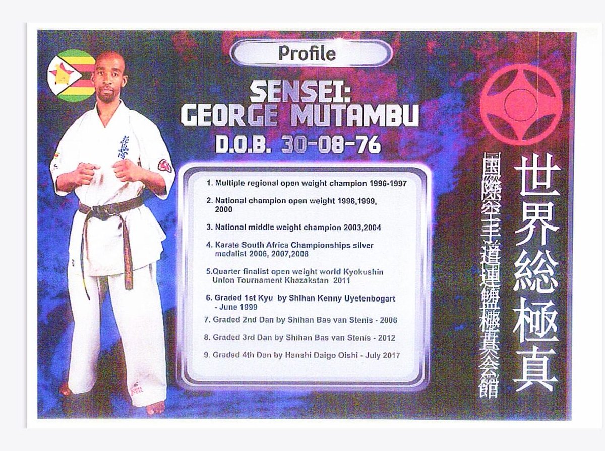 afrofusiondojo's tweet photo. We are pleased to welcome Sensei George Mutambu, a merited kyokushin fighter, as our Senior Branch Chief in Zimbabwe-Africa.
Osu!
Afro Fusion Dojo https://t.co/yUSYF7Og5z