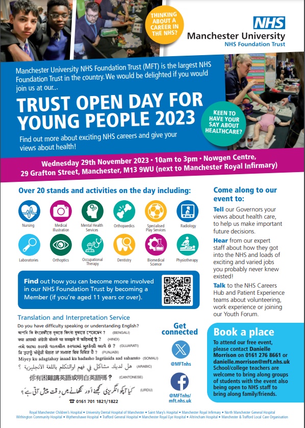 MFTnhs's tweet photo. MFT Young People's Open Day ✨

Tell us your views about health care, to help us make important future decisions.

Come to our @MFTnhs Young People’s Open Day on 29th November.

Learn more here: https://t.co/2Zqhojdihl

#YPEvent https://t.co/VlDmIUDfVd