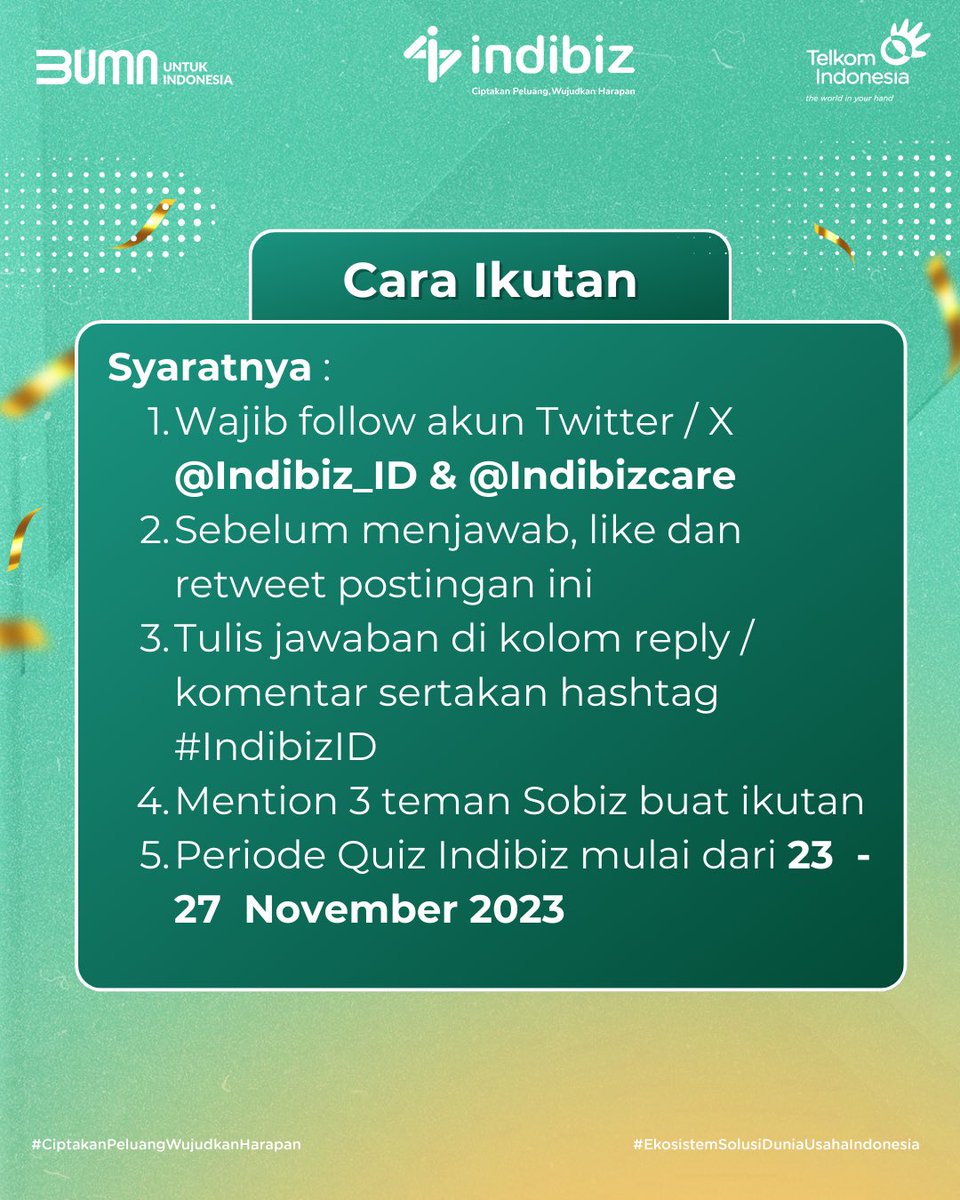 Indibiz_ID's tweet photo. Indibiz bagi-bagi hadiah lagi! Sobiz bisa raih kesempatan dapat hadiah saldo LinkAja senilai total Rp 500.000,- untuk 5 orang pemenang. Cek cara ikutannya di gambar ya!

#Indibiz #IndibizID #CiptakanPeluangWujudkanHarapan #EkosistemSolusiDuniaUsahalndonesia https://t.co/d2yhMOmXLW