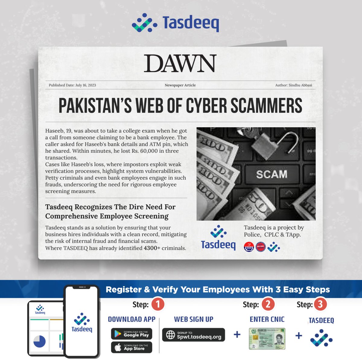 Digital frontier: 📈 E-banking witnesses a 152% surge, yet challenges persist. 🚨 In 2022, 40% of over 100,000 FIA complaints are linked to financial fraud.Use Tasdeeq and Safeguard your households and workplaces! #DigitalFinance #FraudAwareness #CyberSecurity#Tasdeeq for Safety