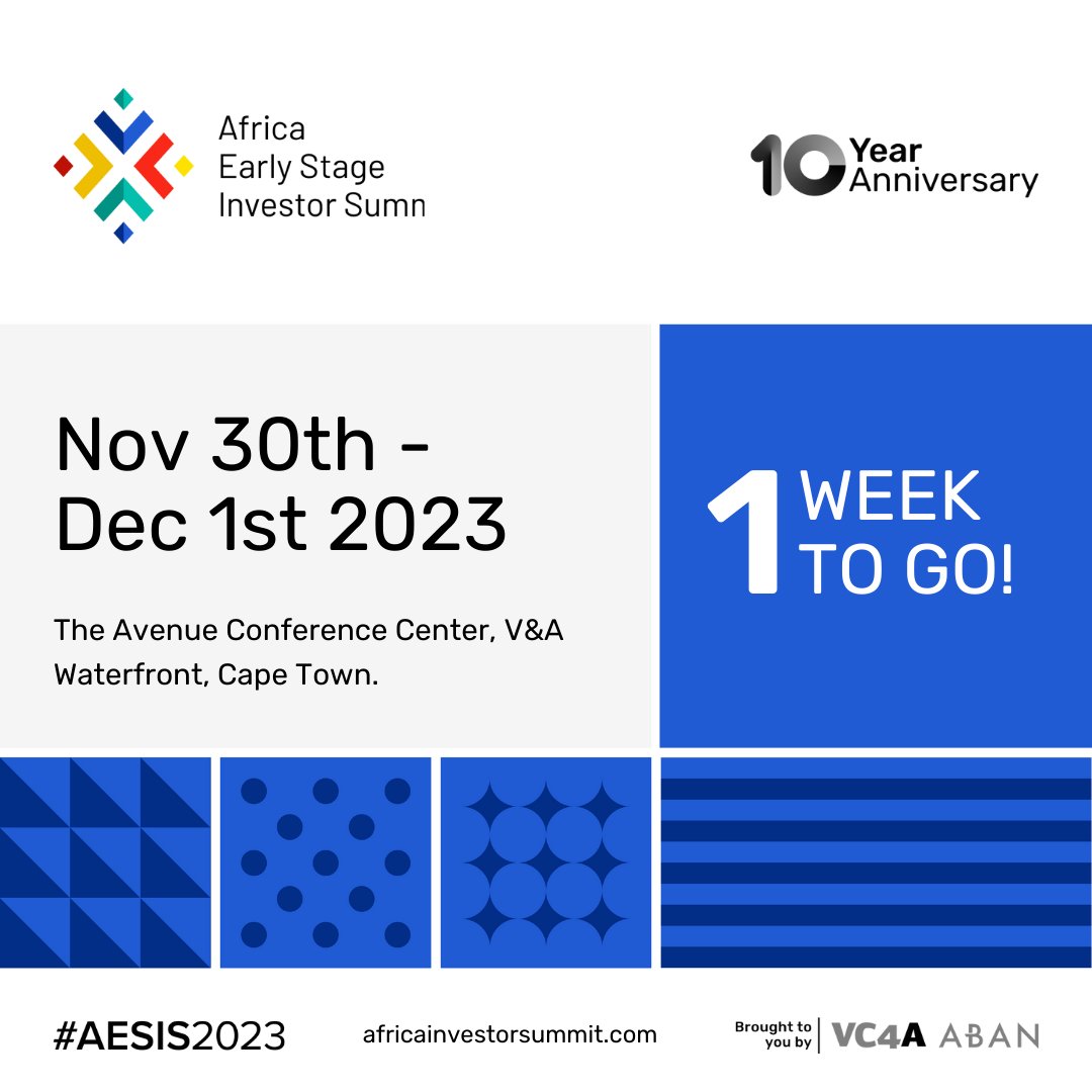 AESIS_summit's tweet image. 🚀 ONE WEEK TO GO! Join us for a 2-Day Investor Agenda designed &quot;For Investors, by Investors.&quot; 🌐 Explore knowledge sharing, breakaway sessions, investor experiences, side events, deal mornings, LP townhall, and more! 🤝 #AESIS2023 SUMMIT TICKET ➡️ africainvestorsummit.com