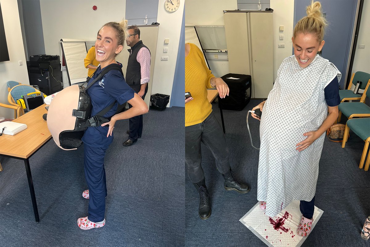 TeamOUHMat's tweet image. One of our #PracticeEducators Serena trying out a new #birthing simulation kit with A&amp;amp;E Nurses and Doctors.  Avkin Healthcare Simulation has agreed to come over to #Maternity to provide a free demonstration as part of a Multidisciplinary skills and drills session. @OUHospitals
