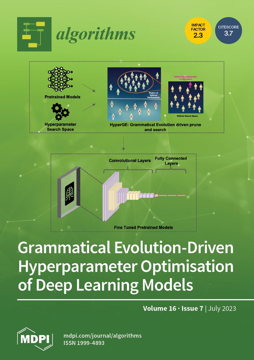 Algorithms_MDPI's tweet photo. Welcome to read papers published in the July Issue of Algorithms via https://t.co/uflc0uXNof !

Issue cover paper: "Grammatical Evolution-Driven Algorithm for Efficient and Automatic Hyperparameter Optimisation of Neural Networks" (https://t.co/YM4eIPzhl7).

@UL @ComSciMath_Mdpi https://t.co/x0PeuCv3J9