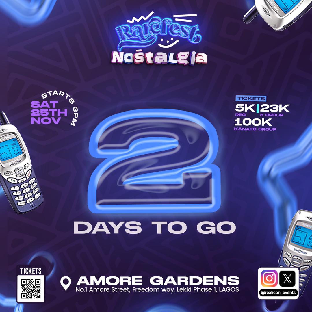 RealiconEvents's tweet photo. 2 days to Go!
Have you gotten your tickets yet?
DARE TO BE RARE!
Get your early birds tickets from https://t.co/47q1E3OJss
#rarefest #nostalgia #rarefestinlagos #lagosevents #amoregardens #eventsinlagos https://t.co/aZG7aasohy