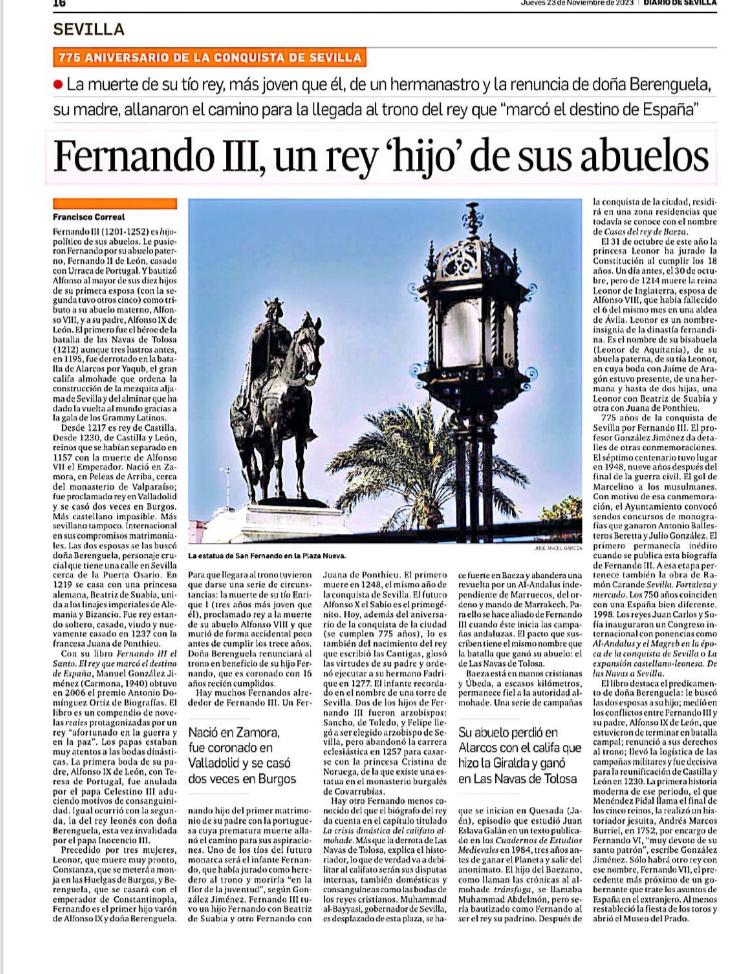 Fernando III, un rey 'hijo' de sus abuelos.

Artículo de @CorrealPaco publicado hoy en @diariosevilla
