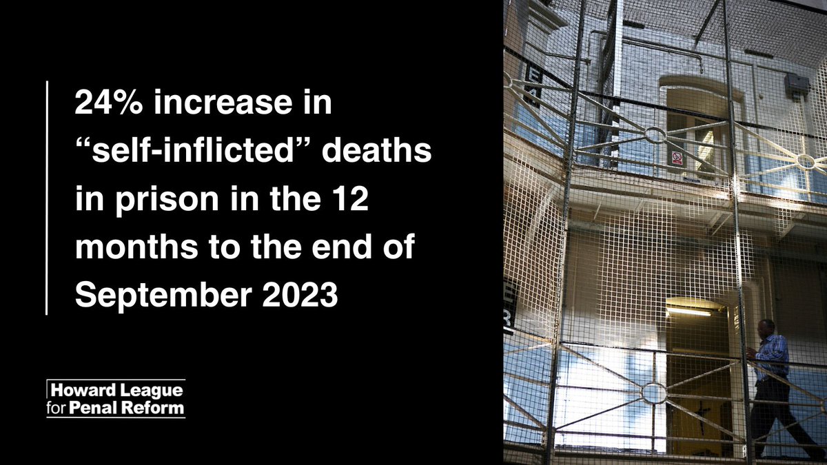 When self-inflicted deaths behind bars have risen by almost a quarter, the need for a change of direction is clear. 

The @MoJGovUK's most recent quarterly stats reveal a system under incredible pressure, bursting at the seams.
howardleague.org/news/howard-le…

#LiftTheLidOnPrisons