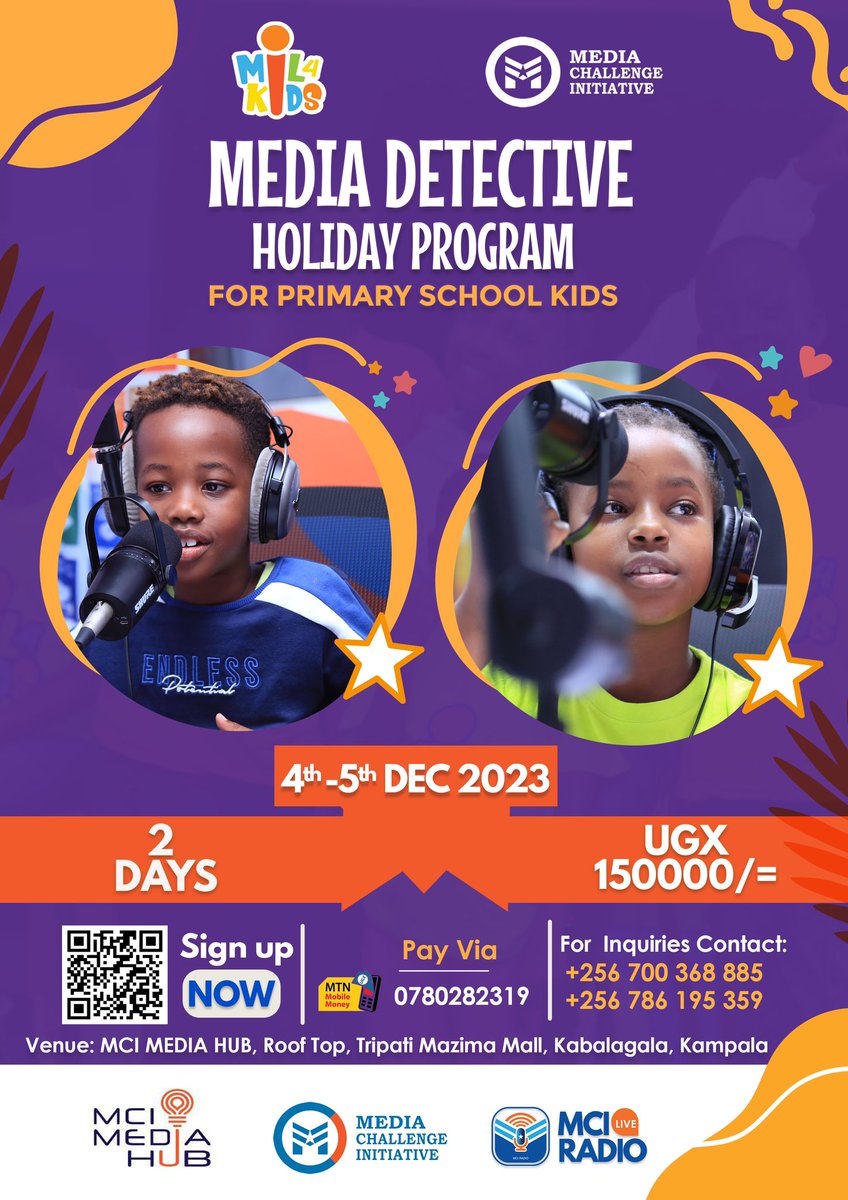 Ishmaelthehost's tweet image. Do you have a little Bro or Sis who wishes to be a Media Star?!!🌚🥳

✓✓The Media Information &amp;amp; Literacy Training for Kids Holiday Program is here.

✓✓Dates: December 4th and 5th, 2023.

🥳Book a slot now via: mil4kids.org 

#MediaLiteracy #KidsProgram