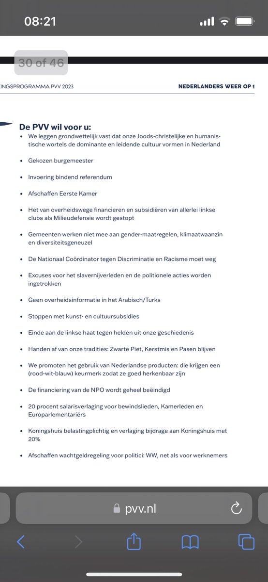 Hoeveel Wilders stemmers zouden zijn partij programma ook gelezen hebben? Ik gok minder <3%. pvv.nl/images/2023/PV…