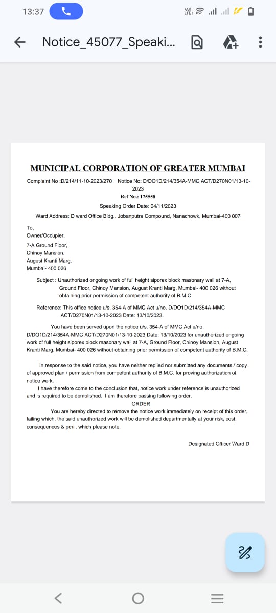 Aleem Khan (@aleemkh07616930) on Twitter photo <a href="/mybmcWardD/">WARD D BMC</a> Inspite of serving spk order the unauthorized construction work in progress all managed by DO Ahire, karande, Shinde no proper action taken by SOP no FIR registered in lieu of personal benefits due to which U/a work continues and also shop expec to open on Saturday <a href="/mybmcWardD/">WARD D BMC</a> Inspite of serving spk order the unauthorized construction work in progress all managed by DO Ahire, karande, Shinde no proper action taken by SOP no FIR registered in lieu of personal benefits due to which U/a work continues and also shop expec to open on Saturday