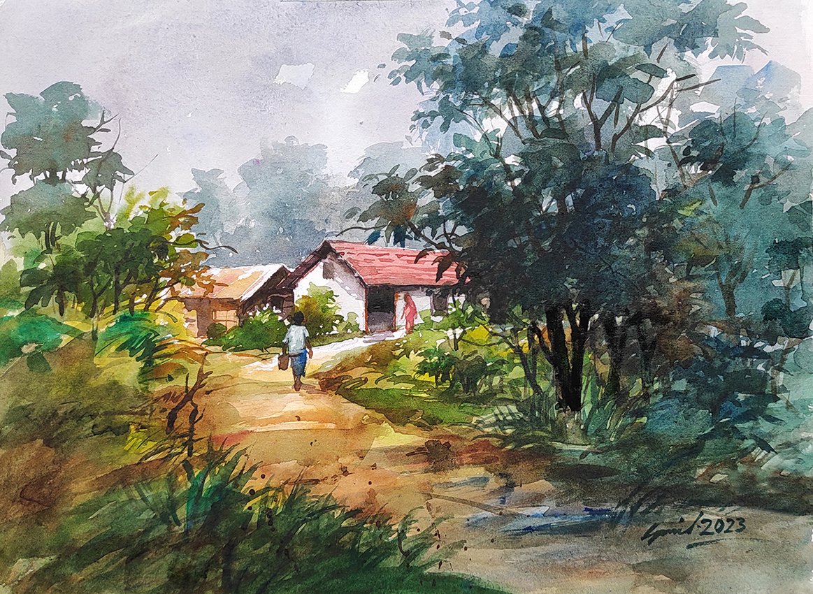 SunilPothik's tweet photo. Title: In the Village 7 (Landscape painting)
Media: Watercolor on paper, Year: 2023,
#drawing #watercolor #watercolorart #watercolorpainting #watercolorlandscape #art #painting #landscaping #landscapeart #landscape #scenerydrawing #fineart #artwork https://t.co/ZA7XvUydEn