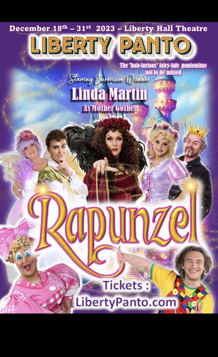 Tickets selling super fast now and we open 3 weeks for this year’s magical hairy tale “Rapunzel” starring Eurovision legend @RealLindaMartin and Dublin comedian Eric Lalor from Dec 18 to 31. Tickets on libertypanto.com #rapunzel #tangled #libertypanto #thingstodoindublin