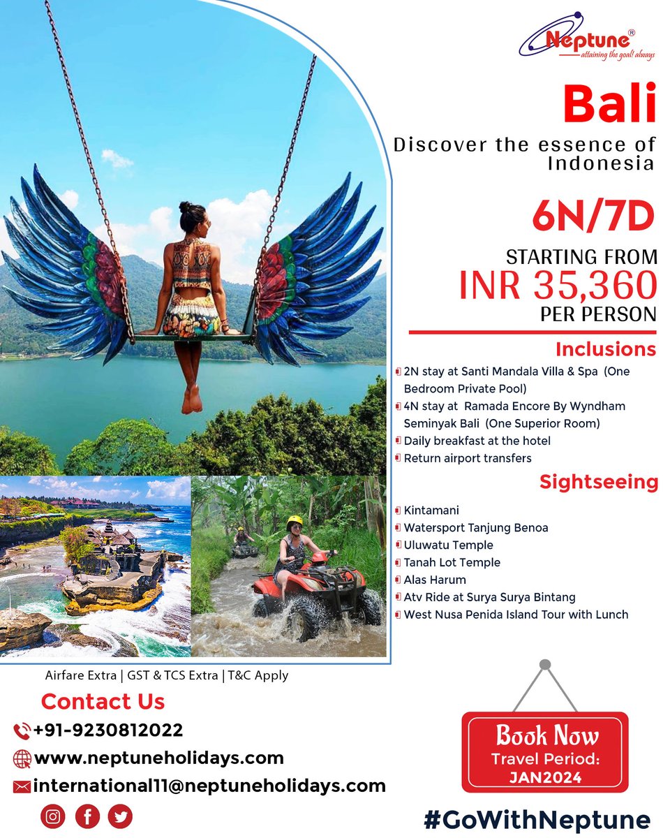 Immerse yourself in a tropical odyssey with Go With Neptune and discover the enchanting beauty of Bali in 6 nights and 7 days. Your gateway to a tropical haven! 🌴✨ #GoWithNeptune #BaliGetaway #TravelGoals #neptune