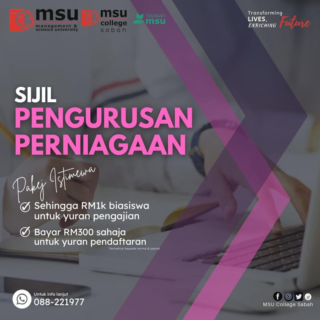 Anda pelajar lepasan SPM dan berminat dalam bidang Pengurusan? 

Anda hanya memperolehi kurang atau 2 kredit sahaja dalam SPM?

🤩BIASISWA DISEDIAKAN🤩

*Tertakluk dengan terma dan syarat.

Untuk maklumat lanjut sila tekan link : bit.ly/3Gd0y0a

#JomMasukIPT
#MSUMalaysia