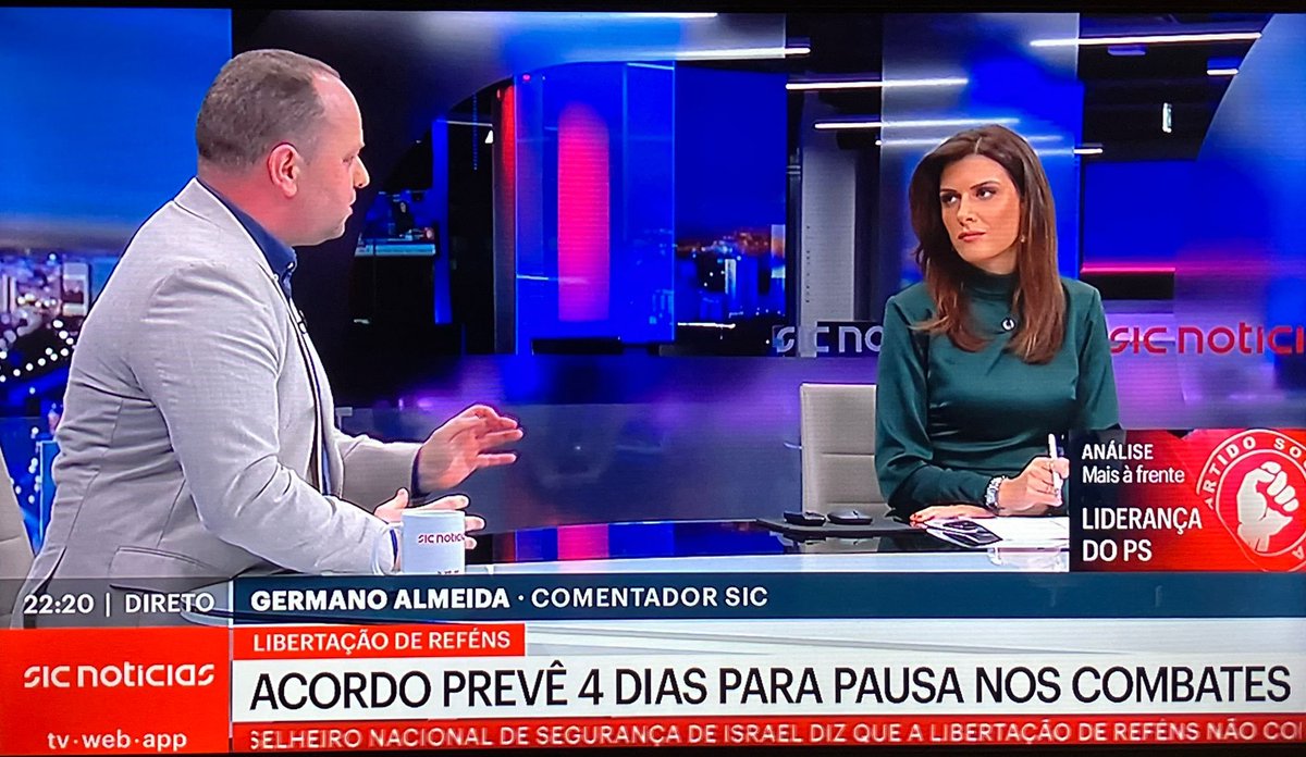 Análise na Edição da Noite da SIC Notícias, Guerra Israel/Hamas -- Dia 47, 22 novembro 2023 -- com Ana Patrícia Carvalho e Major General Arnaut Moreira (22h04/22h23)