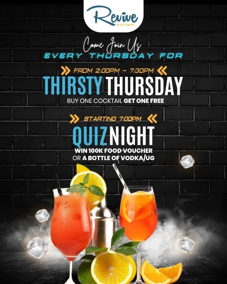 RevivebyArk's tweet photo. Show off your trivia skills tonight while enjoying deals on #MixedGrillPlatter, #Cockails and win prizes in our action-packed #QuizNight 🍹🤓 🎁🏆
Book your table, call 0750431689
Find us at Plot 4, Lower Kololo Terrace
#revivebyark #QuizNight #Buy1Get1Free https://t.co/NXFPx6QPUy