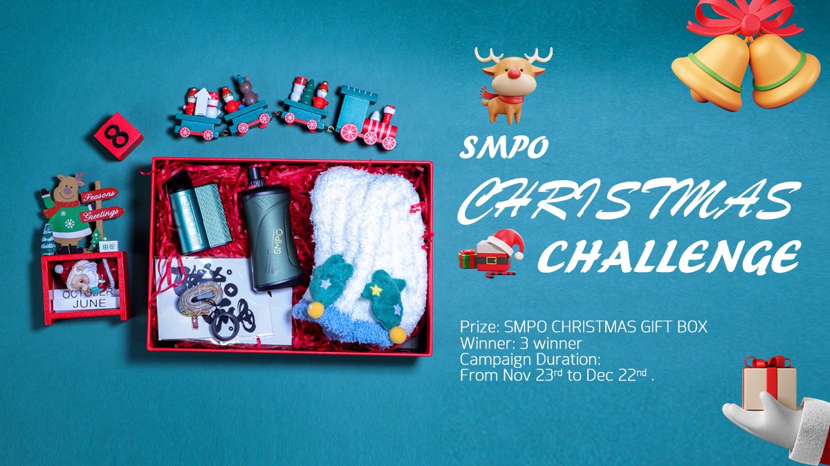 ✨Unwrapping the magic of Christmas! Prize waiting for you. #smpochristmaschallenge — 🎅Rules: 1. Follow @smpovapor on twitter. 2. Like and Retweet 3. Tag 3 friends in comment 4. enter smpovapor.com to subscribe — #smpo #smpovapor #smpovape #smpodl02 #smpocp02
