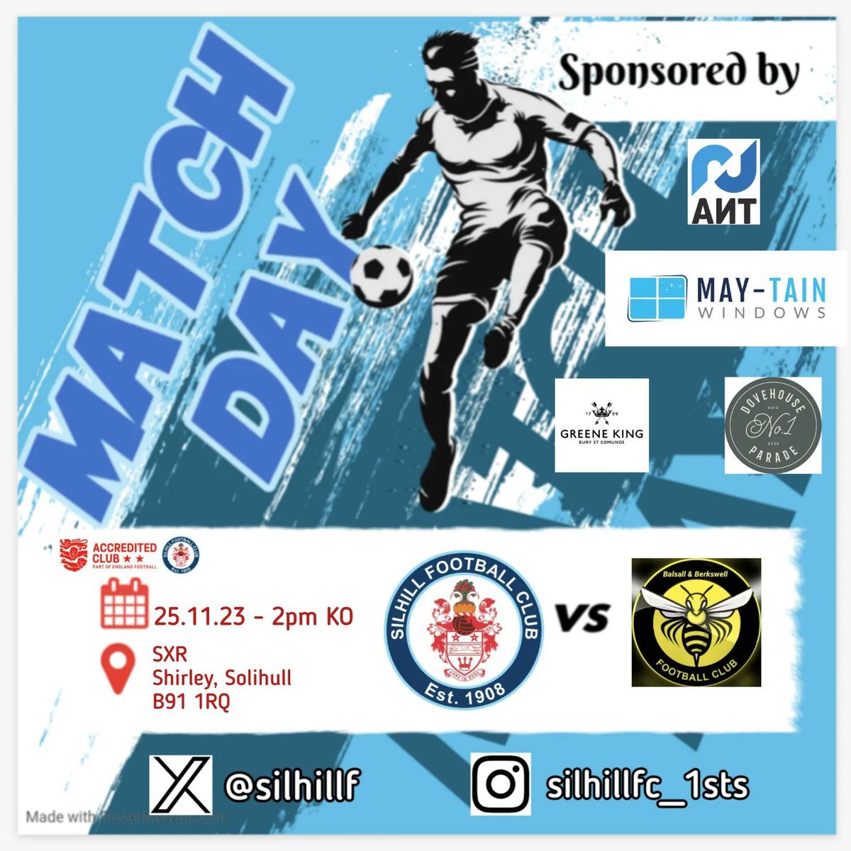 SilhillF's tweet photo. Saturday at home Vs @Balsallfc

🧨One not to be missed🧨

Great #⚽ and great 🍻 with our 1908 craft lager ONLY £2.70 🤩

🫡 to our unreal sponsors
@Jamie_may82 @tna_electrical @greeneking @trussellgeorge and Dovehouse Parade No1 https://t.co/xpxvxQO4If