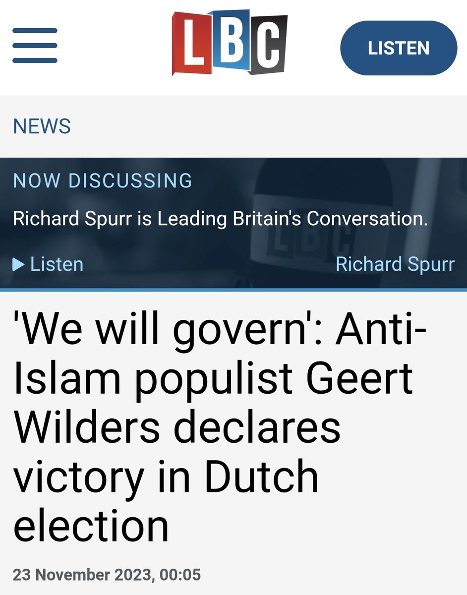 Geert Wilders is not merely "anti-Islam" as described by the BBC, Reuters, LBC &amp; The Telegraph

This implies he's just a critic of the  teachings of Islam

Actually he's a hateful far-right Islamophobe who targets ordinary Muslims 

Thread