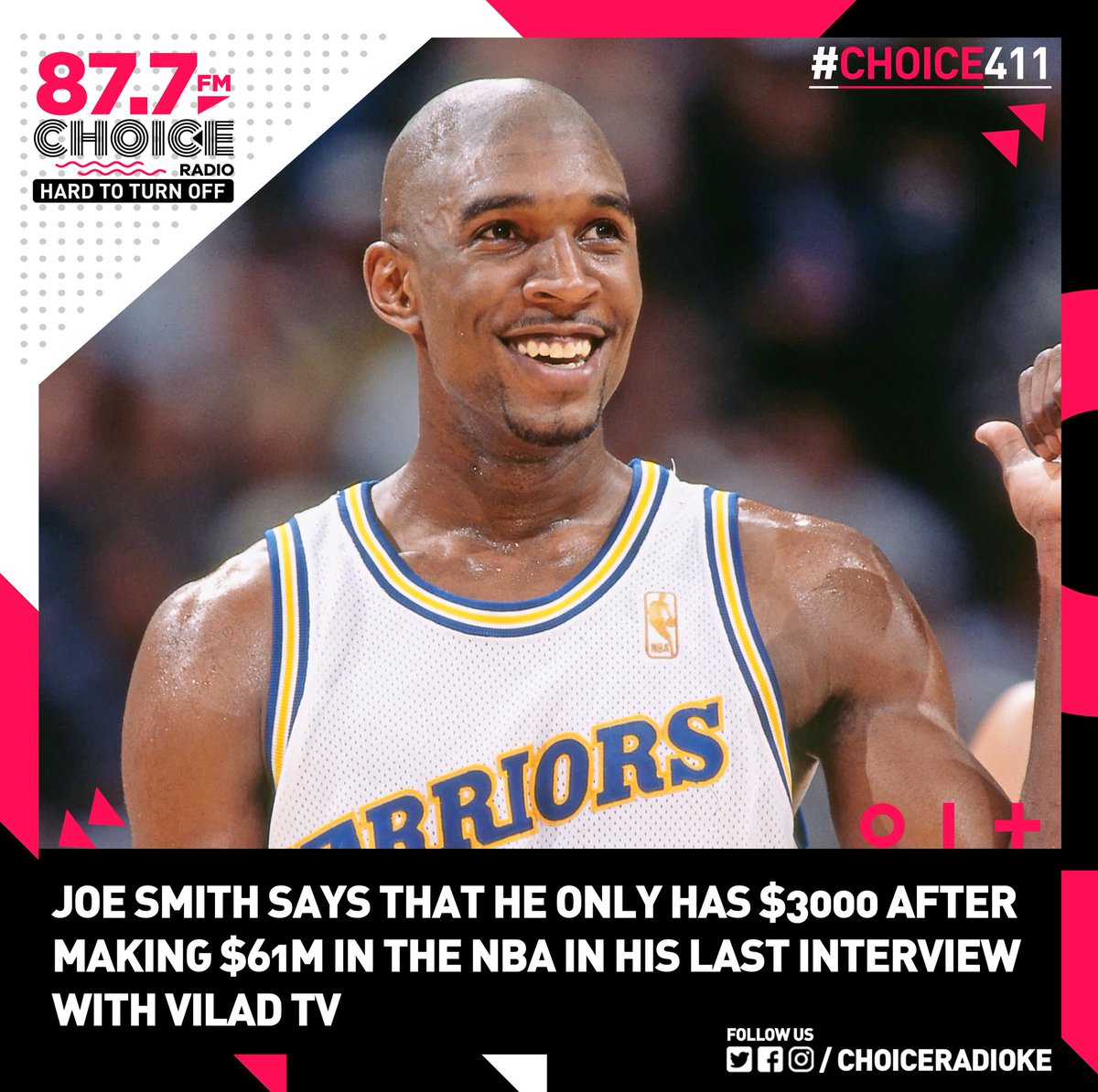 choiceradio_ke's tweet photo. Joe Smith says he only had $3,000 after making $61 Million in the NBA in his latest interview with VLAD TV.
#Choice411 #ChoiceRadioKE https://t.co/S35SpdOeL1