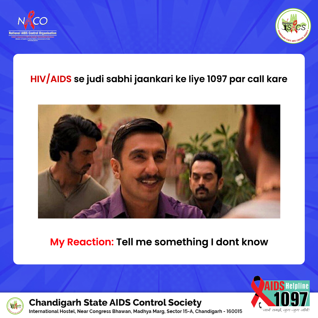 SACSChandigarh's tweet photo. Need trustworthy advice on HIV? Call our helpline for correct information 1097.

#CSACS #AIDSawareness #knowthefacts #HIVfreeindia #correctinformation 

@MoHFW_INDIA https://t.co/PnNC4q5svx