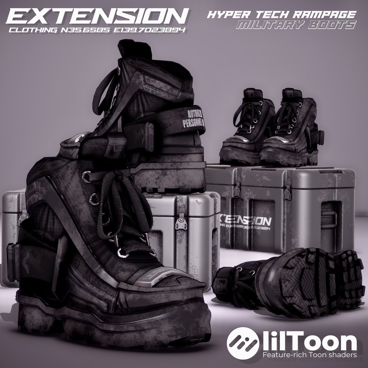 Yuinodeban's tweet photo. ▬▬▬▬▬▬▬▬▬▬▬▬▬▬▬▬▬▬▬▬▬▬
✦ EXTENSION CLOTHING ✦
▬▬▬▬▬▬▬▬▬▬▬▬▬▬▬▬▬▬▬▬▬▬

🎁RTプレゼント企画🎁

新作衣装、明日24日夕方発売！！！！

このツイートを RT & Followして頂いた方の中から抽選で5名様に明日、11月24日発売予定の新作衣装『HYPER TECH RAMPAGE』のフルパックをプレゼント致します🔥

"HYPER TECH EVO IGNITE"との相性は抜群に良し🫶武器を持たせるのも有り、チェンソーや工具、荷物を背負わせるも有りのVRCでは新感覚の泥臭い衣装ですが気分転換に汚い服はいかがでしょうか？

ダンスや撮影にもバッチリ映えるように製作しました😌

���バター素体用に汚れテクスチャマスクもご用意致しますのでみんなで一緒に汚れましょう😉

複数人のグループでの合わせ撮影やロールプレイなどにも使えると思います。
着かたを変えるととてもセクシーにもでき何故かサスペンダー部分のみ引っ張る事もできちゃいます🤫

ギミックは付属しないのでEVOの名前は入っていませんが、改変の得意な方はIGNITEの武器やジェットパックと合わせて装備しても良い感じだと思います♡

※対応アバターは5体ほどをご用意致しておりますがギリギリまで増える可能性もあるので商品ページ公開後にページにてご確認下さい🙇‍♀️

このツイートをリツイートしてプレゼント企画に参加しよう🎁

【締切&抽選】11月26日17時

✦EXTENSIONCLOTHING ✦
https://t.co/K1W9NkTuH4
#EXTENSIONCLOTHING #VRChat