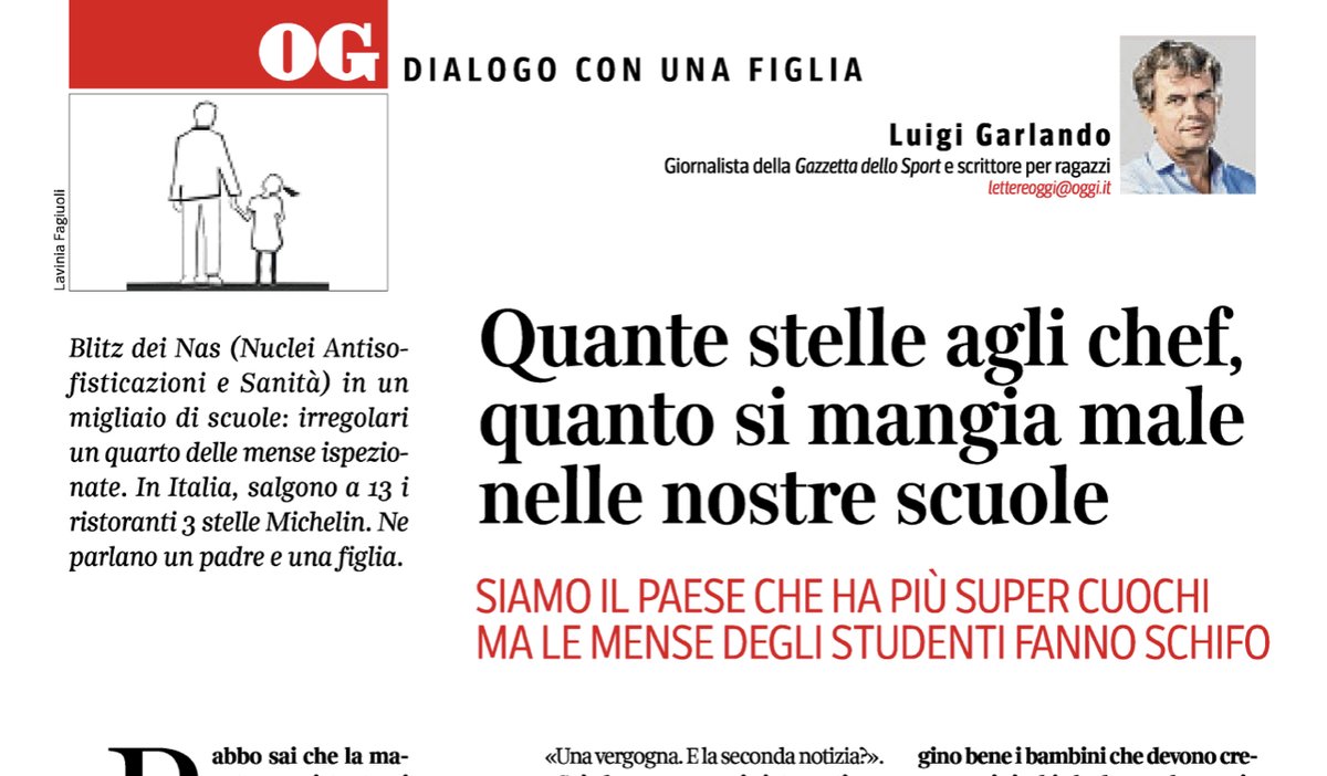 L'Italia ha chef stellati più di chiunque altro. Ma se guardiamo alle mense scolastiche le cose brillano molto meno. @garlando_luigi ne parla con la sua #Cloe in #DialogoConUnaFiglia sul nuovo #OggiSettimanale