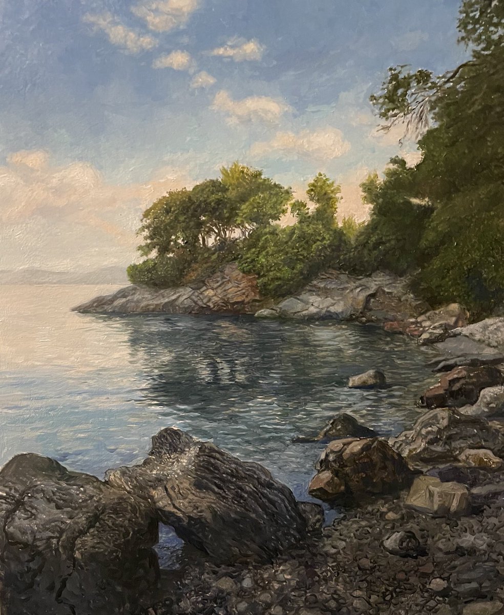 ejbancesco's tweet photo. Cove in the Pagasitikos gulf, Kalamos, Pelion. Oil on wood panel, September 2023 https://t.co/TE8KX2EyL1
