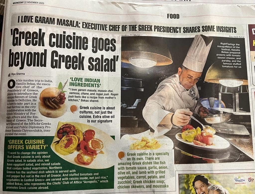 H Delhi Times με 100 εκατομμύρια αναγνώστες διαφημίζει την Ελλάδα μέσω της Ελληνικής Γαστρονομίας κάνοντας ιδιαίτερη αναφορά στα εγκαίνια της γαστρονομικής εβδομάδας. @GreeceMFA @OfAttica @GreeceinIndia @ITCHotels