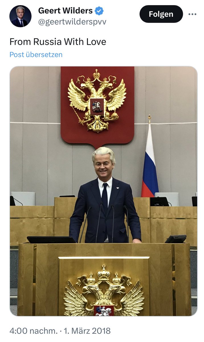 #Wilders und seine #PVV sind gegen Waffenlieferungen an die Ukraine und Sanktionen gegen Russland. Guess why

#Niederlande