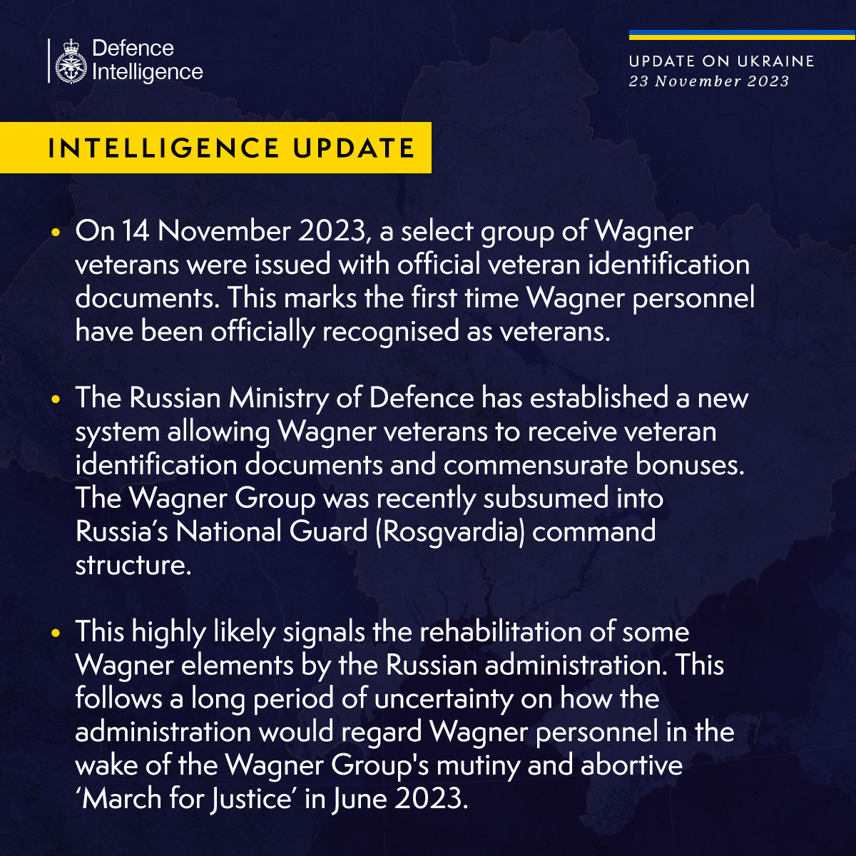 Latest Defence Intelligence update on the situation in Ukraine – 23 November 2023. Find out more about Defence Intelligence's use of language: ow.ly/Jb5I50QaBVm 🇺🇦 #StandWithUkraine 🇺🇦