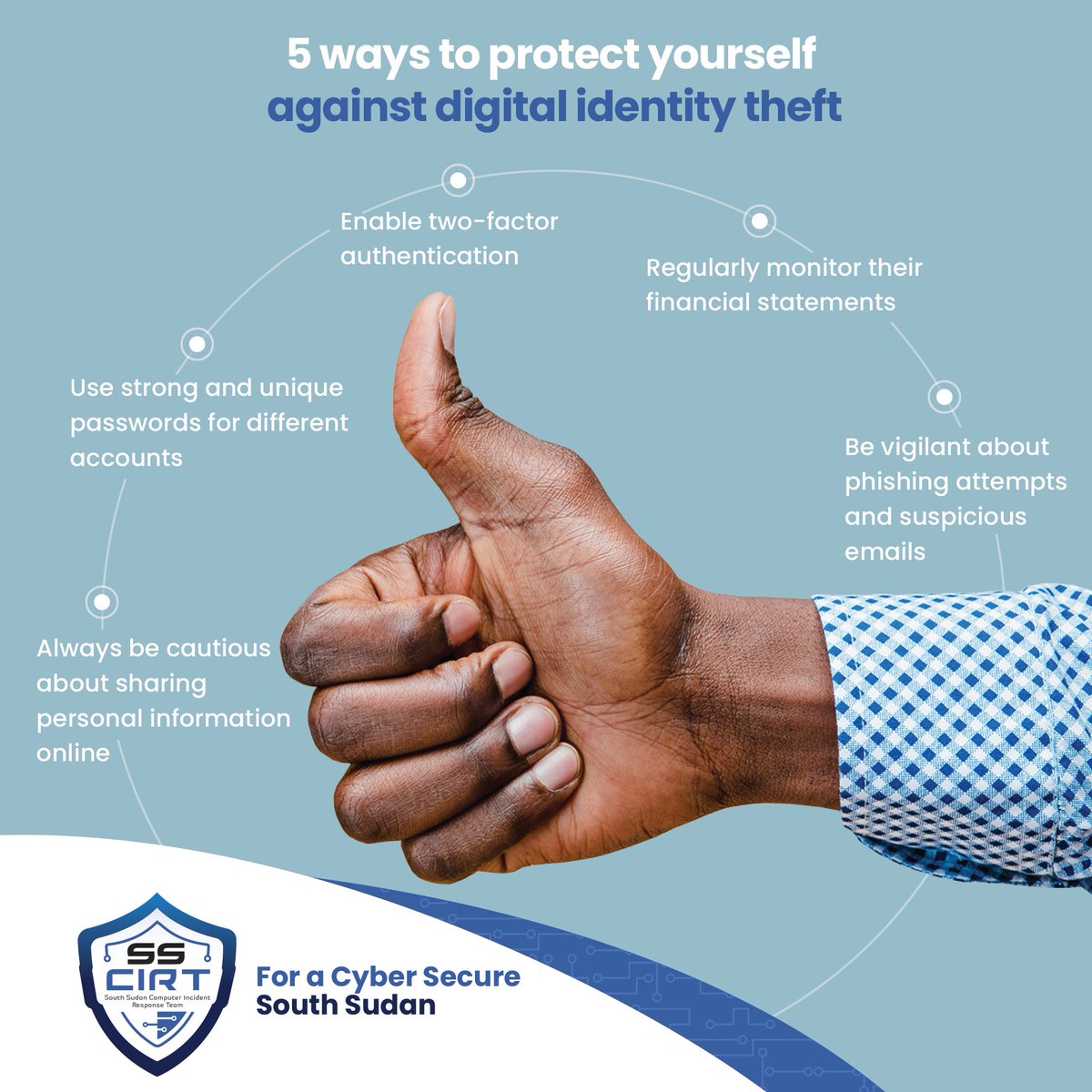 SS_CIRT's tweet photo. To prevent third party penetration, these ways add a protective layer of security to our digital identity. Stay aware, do not compromise.

#SSCIRT
#CybersecureSSD 
#SSOX https://t.co/pr20KSXV9M