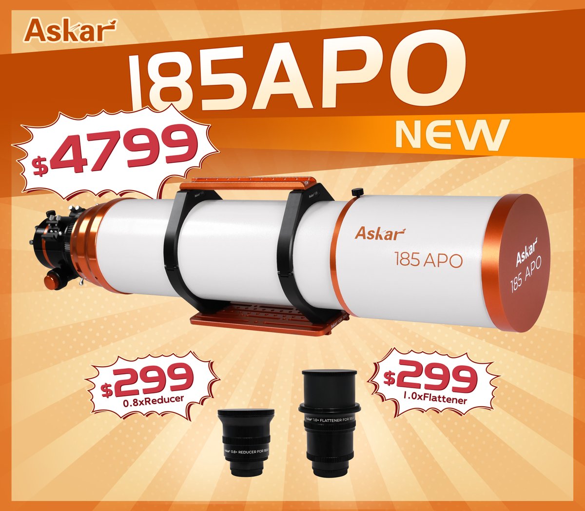 Not a deposit, but full payment!🔥
The retail price of Askar 185APO is $4799!
The reducer and flattener are $299 per piece!
Click here for more information:
sharpstar-optics.com/Products_1/93.…
#Telescope  #Astrograph #185APO #SharpstarOptics