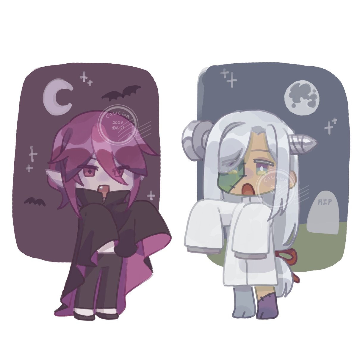 late halloween shenrosa
#shenhe #rosaria #shenrosa