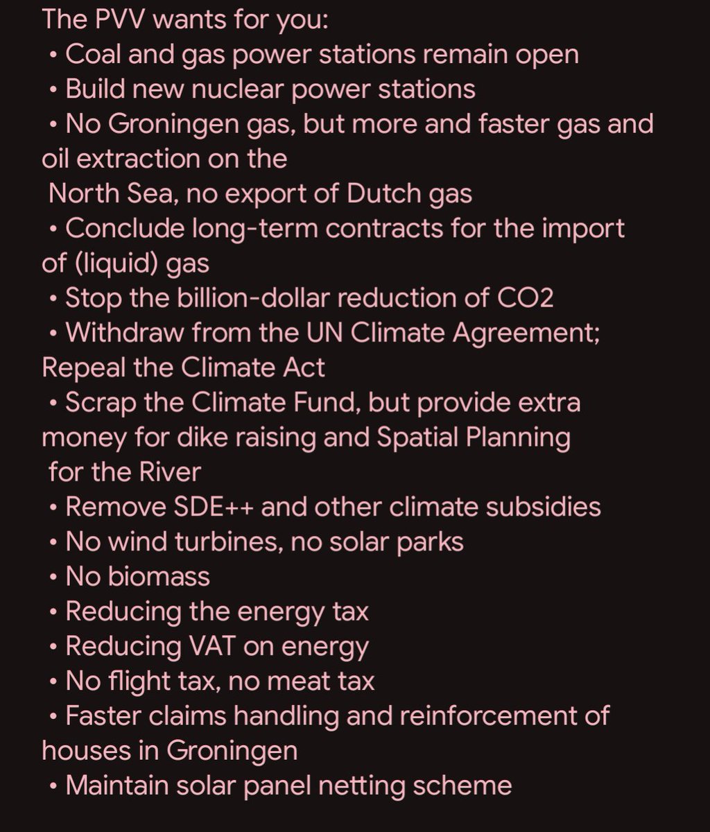 The far right PVV wins the election in the Netherlands, which has been a driving force for climate ambition in the EU. This is the party program on climate (note, they will need coalition partners who don't share these policies).