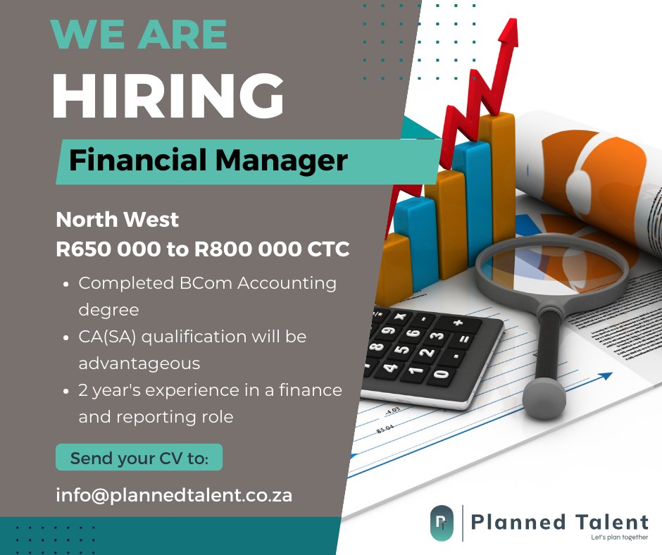PlannedTalent's tweet photo. Exciting Opportunity! 🌟Join a leading agricultural organisation as a Financial Manager in the North West province | R650,000 to R800,000 CTC | Apply now ➡ https://t.co/NpII3KiH6S 
#hiring #financialmanager #financejobs https://t.co/dNfH9dQSiB