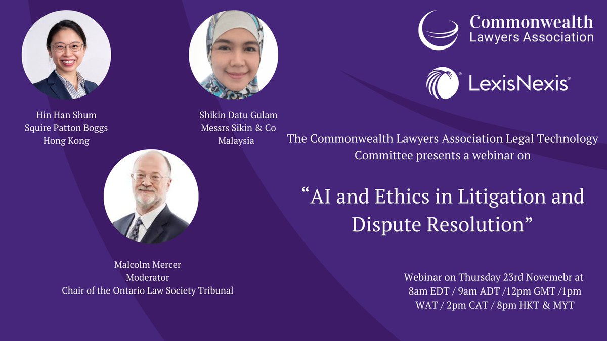 Taking place today, the 2nd episode in the 6 part series, focusing on 'AI and Ethics in Litigation and Dispute Resolution'. Register here to attend: lnkd.in/esHzxPzj Read more here: lnkd.in/eBYdXktz *Attendance certificates given on request*