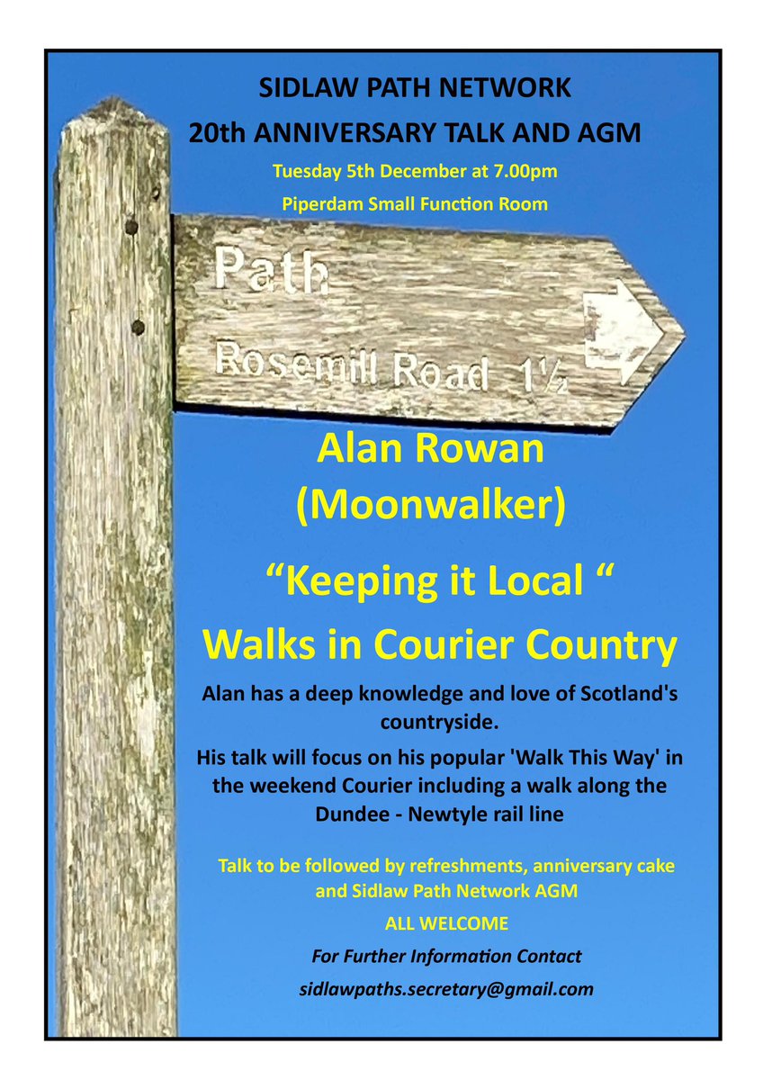 MunroMoonwalker's tweet photo. Date for your diary .. come along and hear more about the sterling work of the Sidlaw Path Network as they celebrate 20 years of maintaining local paths #dundee #angus #localpaths https://t.co/c17aviOpbY