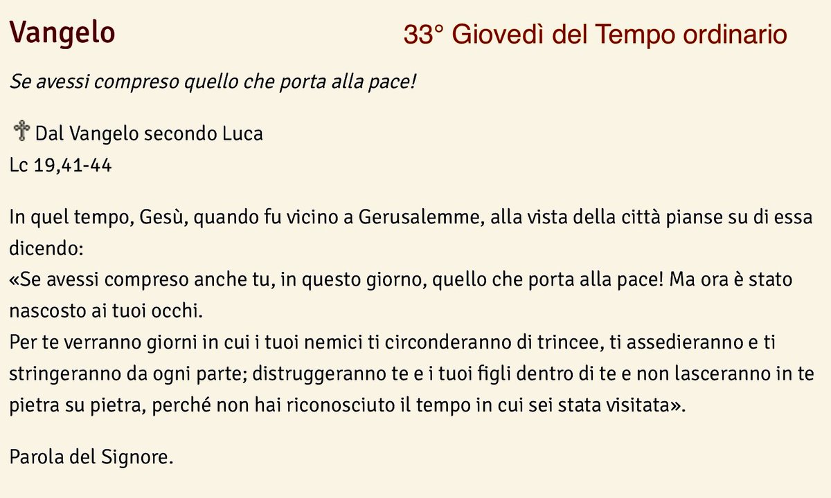 domenicosaretto's tweet photo. @AldinaConsolini @AlessandroA81 @scaporrelli @redellerose @Liberocip @angelacars @Annuccell @MarcG_69 @VBscaterinarc @TeresaBonaiuti @GiuseppePiu1 @CAvondet @MioWid #23novembre #VangeloDiOggi e di sempre: «Non hai riconosciuto il tempo in cui sei stata visitata». Dispiace essere profeti di sventure👇 ma nel contempo si gioisce al ricevere conferma della propria fede in Uno la cui Parola non è stata smentita in 20 secoli di Storia. #BuonTutto https://t.co/M5g9tiF5F9