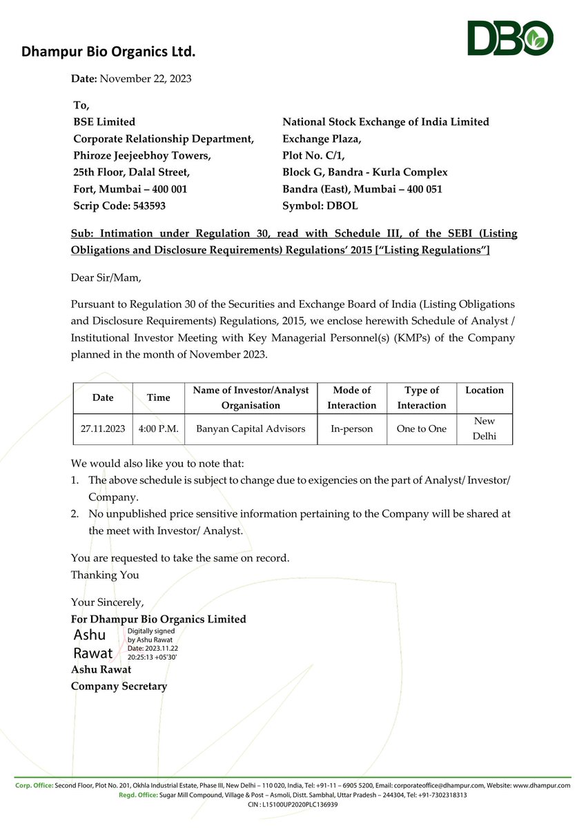 VPickr's tweet image. #DBOL #INVESTORMEET | Dhampur Bio Organics
1.4% above 200DMA | -28.6% below 52W High | Stock in Consolidation🚧 About Schedule Of Meet
nsearchives.nseindia.com/corporate/DBOL…