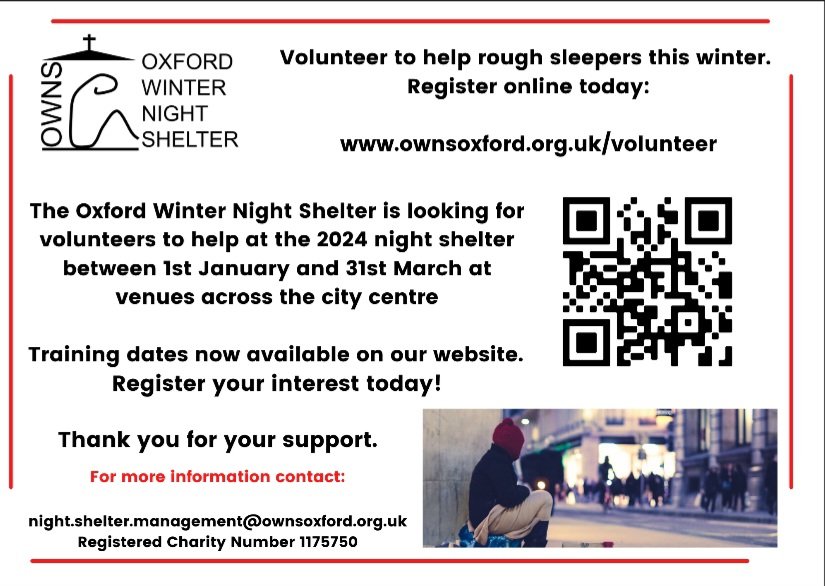 We're on the look out for new volunteers to help at this seasons night shelter.  Can you, or do you know anyone that can support rough sleepers this winter?
ownsoxford.org.uk/volunteer <a href="/oxhomelessmvt/">Oxfordshire Homeless Movement</a>