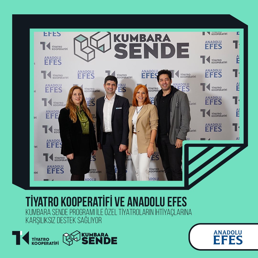 Tiyatro Kooperatifi tarafından tasarlanan ve Türkiye’nin ilk karşılıksız tiyatro destek programı olan “Kumbara Sende”, 36 yıldır sanata kesintisiz destek veren Anadolu Efes öncülüğünde hayata geçiriliyor. #KumbaraSende