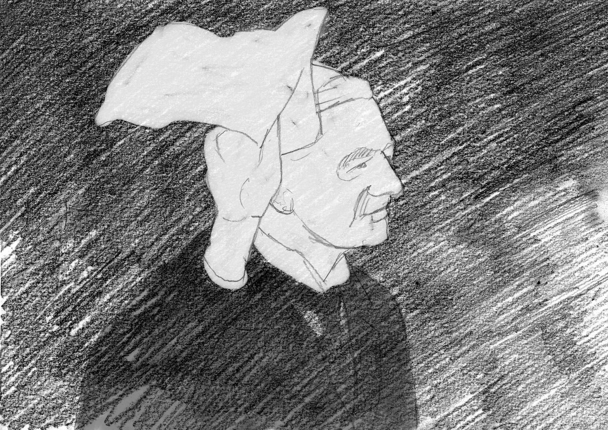 wireater's tweet image. Katowice by Daniel Loveday
Based on a true story of the Katowice scouts, part art project, part musical, part movie using sketches (such as this one of Chamberlain). It's a dramatic WWII story. Part 1 on Youtube, here's a direct link to the first video: youtube.com/watch?v=9_zUH7…