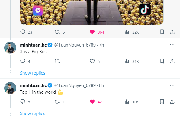 TuanNguyen_6789's tweet photo. 🔥1 buổi sáng test thử "săn voi" khá thú vị, view nhiều hơn của bài viết chính

📌Kinh nghiệm ra tiền đó ae nhé:

👉 Cách làm và mẹo:

- Target vào KOL, kênh lớn, lĩnh vực có liên quan và mình hiểu.

- Comment, hình ảnh có liên quan đến chủ đề bài viết, làm nhiều đọc nhiều, hiểu đc insight, văn hóa (bật chuông các kênh mình cần kéo tương tác)

- Có 1 đội 5-10 người tích xanh kết hợp vs nhau, ai cmt thì những người kia nhảy vào like, cmt, bookmark cái cmt để cmt được đẩy lên và hiện Cáo.

- Ưu tiên lên Premium +, tính năng bost cmt là tính năng khác biệt nhất của bản +

- Subscribe (đăng kí người xem trả phí) đối vs các kênh ae muốn join sâu vào nội dung độc quyền trả phí. Và cmt của Người đăng kí ưu tiên được hiện thị.

👉 Lợi ích của việc này mình hướng tới:

- Tăng độ trust của kênh, tương tác thật

- Hiểu đc văn hóa, kiến thức thị trường mục tiêu

- Học hỏi thêm kiến thức chuyên sâu của ngành mình đang tìm hiểu. Kiến thức, quan hệ của KOL mình target

- Kéo được member chất lượng global, tạo doanh thu cực khủng từ Click Ads Global.

👉 Điều cần tránh:

- Spam

- Cmt vào kênh các kênh k giúp gì cho quá trình phát triển (kiến thức, khách hàng...)

- Văn hóa cmt: k thả link, k nói những thứ k liên quan. Ae đang cầm 1 tk VN đi cmt đó, hãy giữ hình ảnh đẹp của quốc gia mình.

👉Cách này có thể áp dụng để ae xây dụng Network ở thị trường Việt Nam.