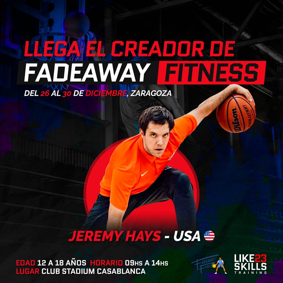 LIKE23 SKILLS TRAINING🤯🏀

CUANDO: Del 26 al 30 de diciembre 🗓
DONDE: Zaragoza Stadium Casablanca 📍
COACH: Jeremy Hays @fadeawayfit 🇺🇸🔥
HORARIO: De 9 a 14 horas ⏰
EDADES: De 10 a 18 años ⛹️‍♂️⛹️‍♀️

Como me apunto: like23.es 🖱