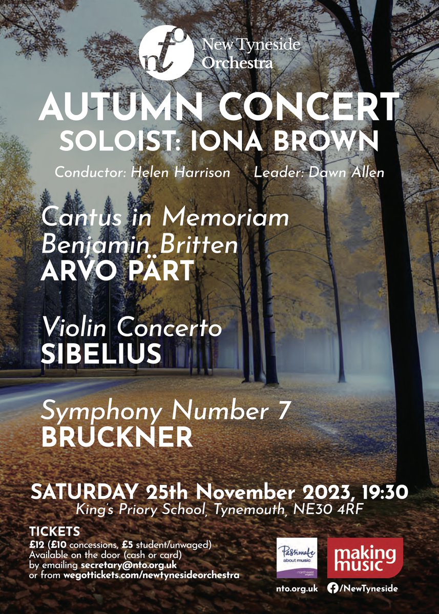 It's this Saturday! Really looking forward to our concert with soloist Iona Brown (from Royal Northern Sinfonia)... tickets on the door or from wegottickets.com/event/596116