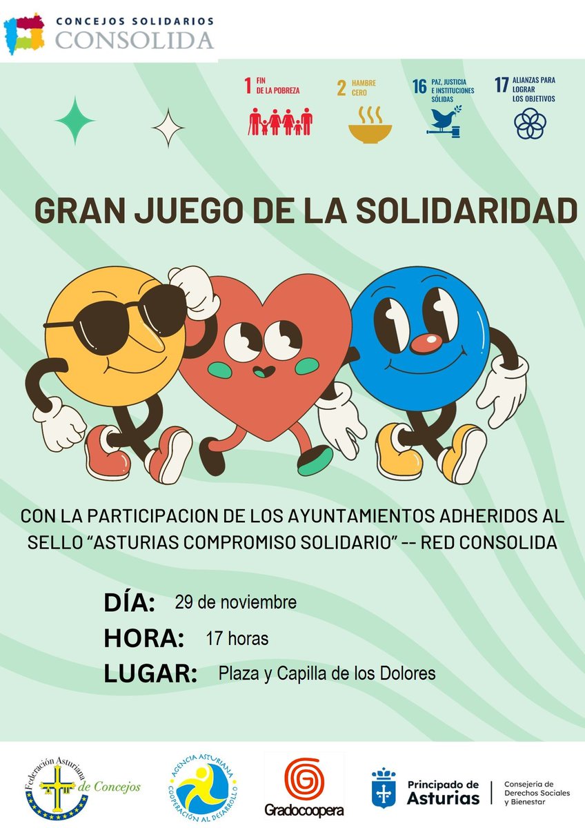 oijgrado's tweet photo. GRAN JUEGO DE LA SOLIDARIDAD GRAU 29 de Noviembre
 “Gran juego Solidario” es visibilizar la importancia que tiene la cooperación internacional en el mundo y fomentar el trabajo en equipo para llegar a un objetivo en común.
Plaza de la Capilla de los Dolores 
#gradocoopera https://t.co/6ScwWjX4n2