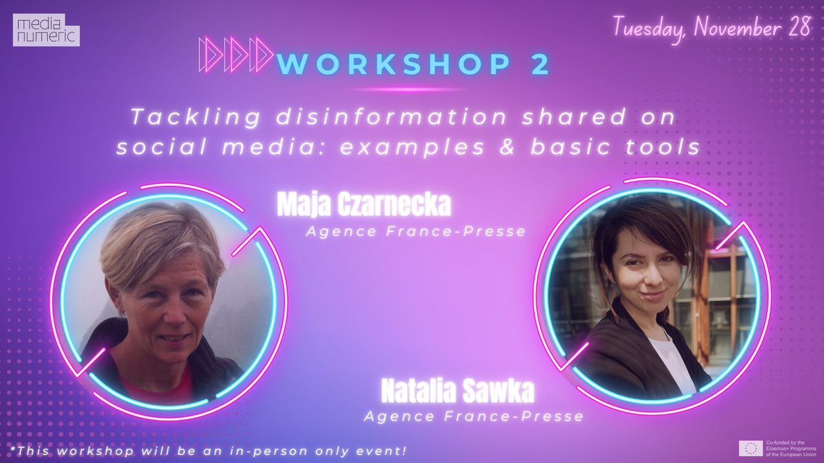 Ready to sharpen your skills in tackling #disinformation at the #MediaNumericConference?📆28/11/2023 |⌚11:00-14:00 |📍Warsaw Join fact-checkers Natalia Sawka & Maja Czarnecka to unravel the secrets of disinformation detection! Secure your spot now!🎟️🚀 medianumeric.eu/conference/