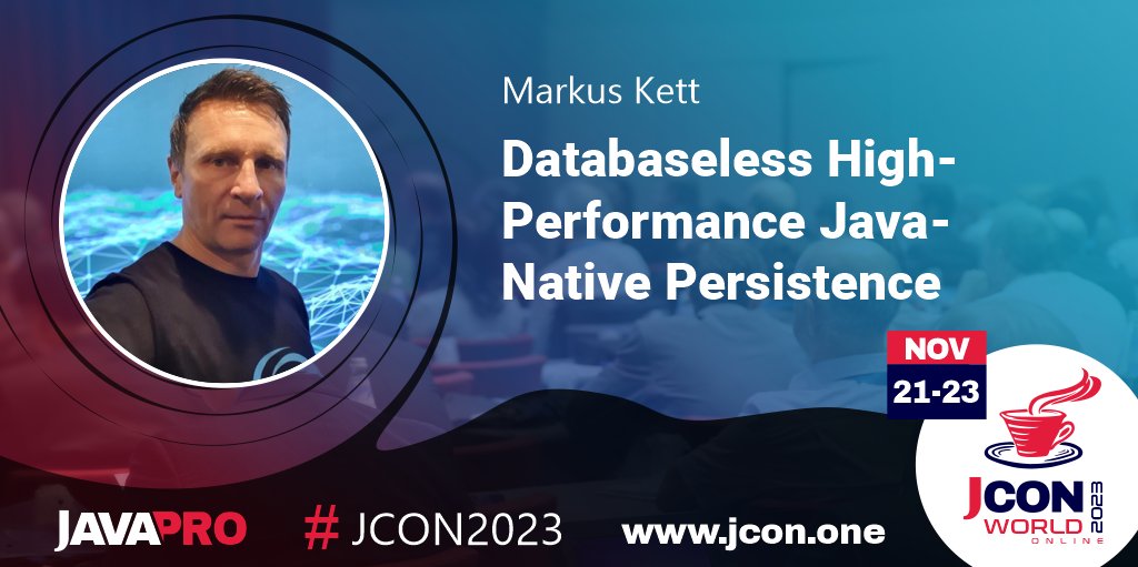 Only 19 Minutes left until <a href="/markuskett/">Markus Kett</a> will present: '#Databaseless High-Performance Java-Native Persistence ' at #JCON2023

Get your free #JUG Ticket: jcon.one